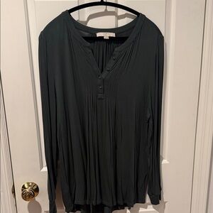 Loft Plus Hunter Green Gray Pleated Women's Blouse